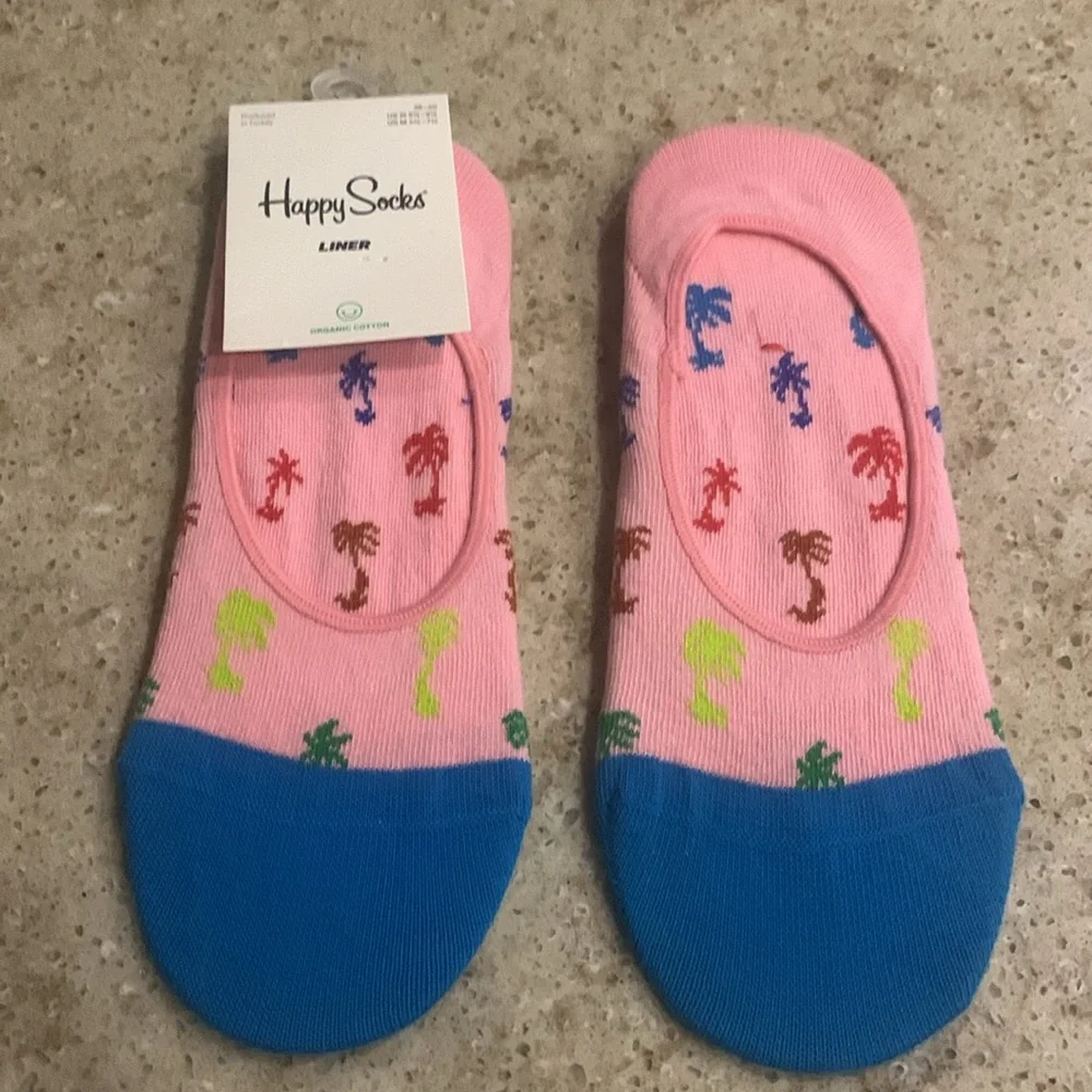 NWT Happy Socks Pink Palm Liner Socks